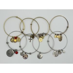 Gold Silver Tone Expandable Charm Bracelet Lot of‎ 8 Dog Karma Grandma Compass